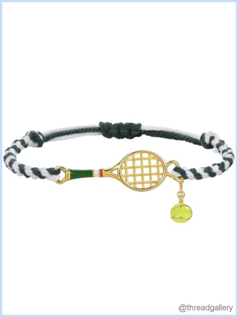 Tennis Racket Braided Rope Bracelet Adjustable Sporty Jewelry Gift for Women Men